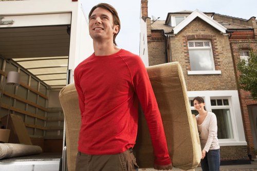 Packed office equipment and furniture ready for relocation in Waterloo