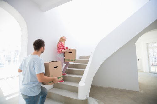 Moving boxes and storage cartons arranged for a Waterloo customer