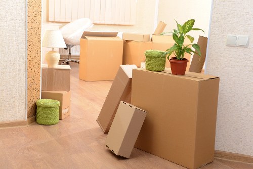 Removal van and boxes outside a Waterloo residential property